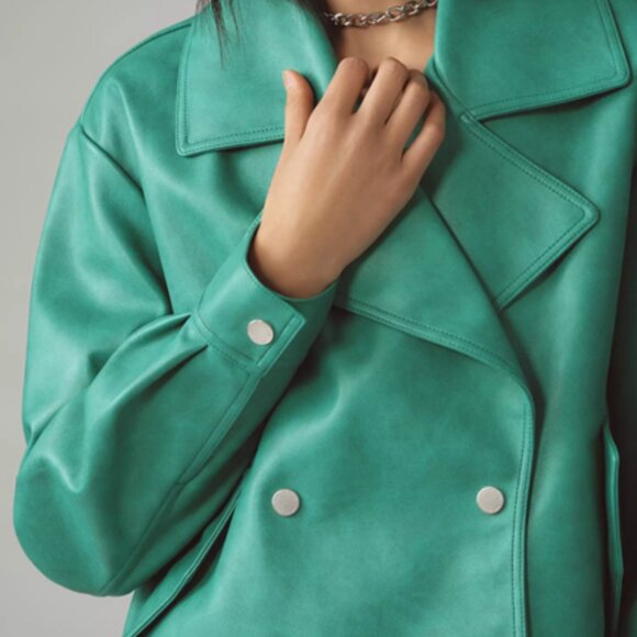 NWT $160 ANTHROPOLOGIE Avec Les Filles Faux-Leather Cropped Peacoat XS - Picture 4 of 14